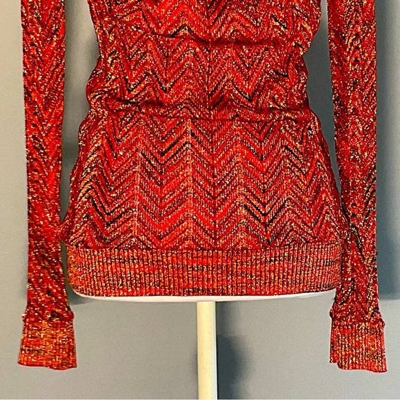 INC International Concepts Sm Red, Black, Silver Metallic Sweater, Cowl Neck - Picture 7 of 16